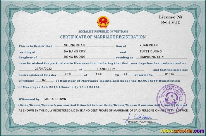 Vietnam marriage certificate